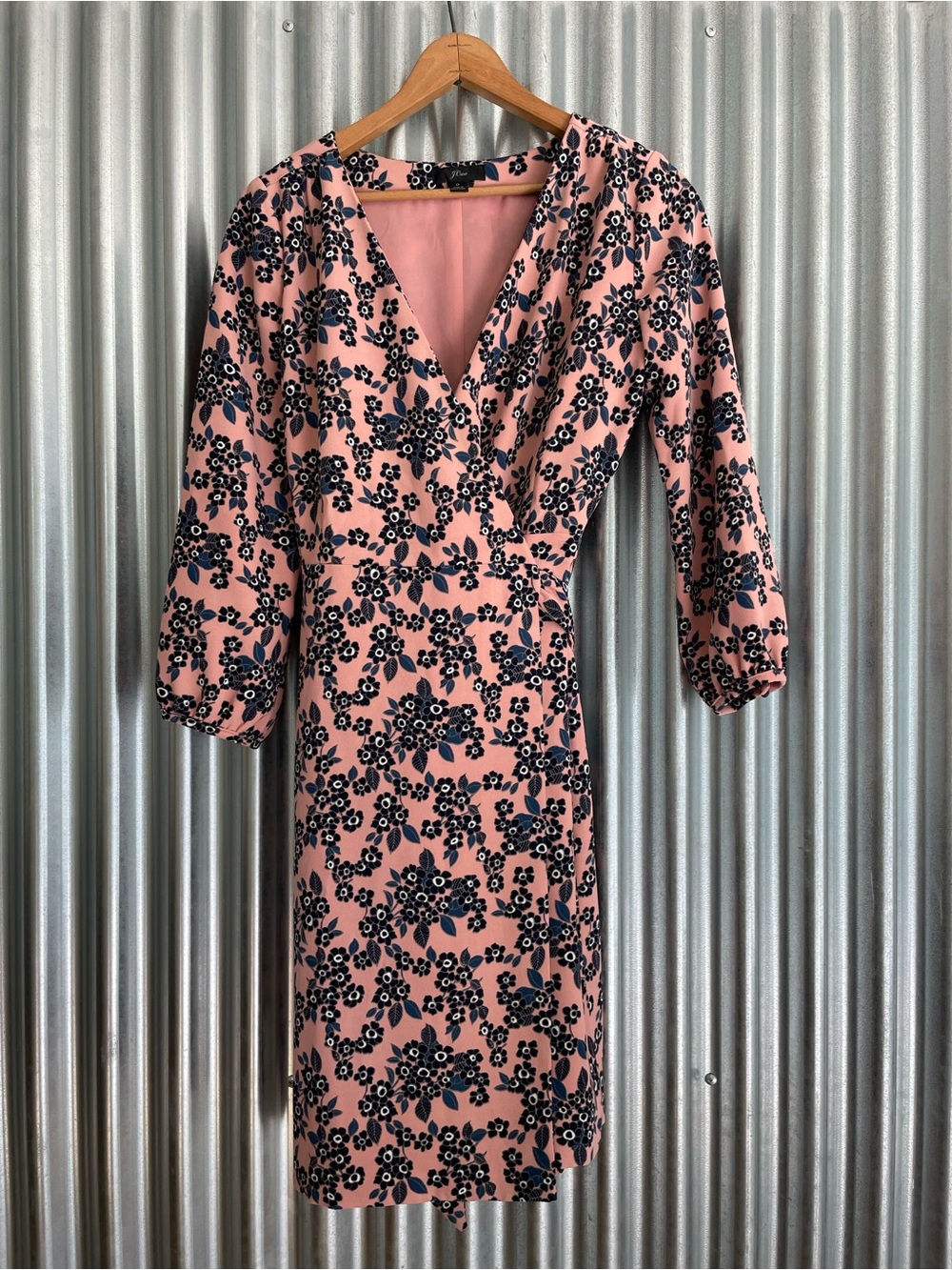 J. Crew Pink Floral Wrap-Style Long Sleeve Dress